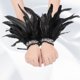 thumbnail image 3 of Bridal Wrist Cuffswith Feather Bride Feathered Flower Elaborate Long Bachelorette Party Dark Lacework Bride Gloves, 3 of 4