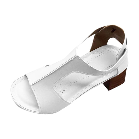 Hopeusnice Women's High Heels Shoes Non-Slip Breathable Trendy Open Toe Sandals PU Materials Summer Shoes Soft Block High Heel Elegant Shoes White 41