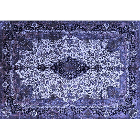 Ahgly Company Machine Washable Indoor Rectangle Medallion Blue Traditional Area Rugs, 8' x 10'