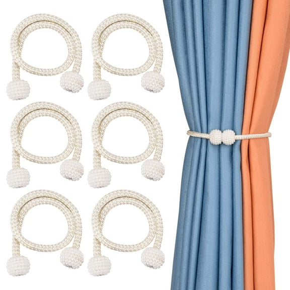 thovorrnl 6 Pack Magnetic Curtain Tiebacks, Pearl Curtain Holdbacks for Indoor Windows, Off-White