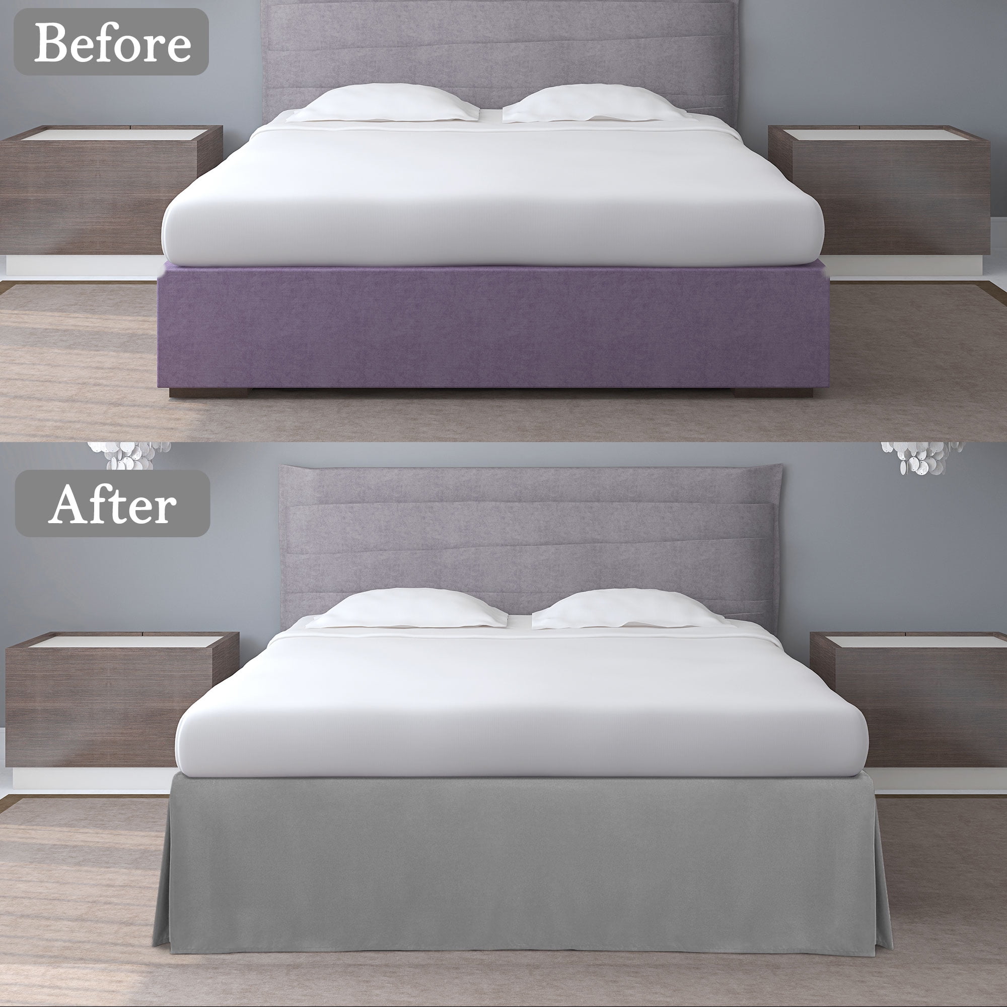 Unique Bargains Solid Pleated Ruffle Bed Skirt 14" Drop Queen Gray
