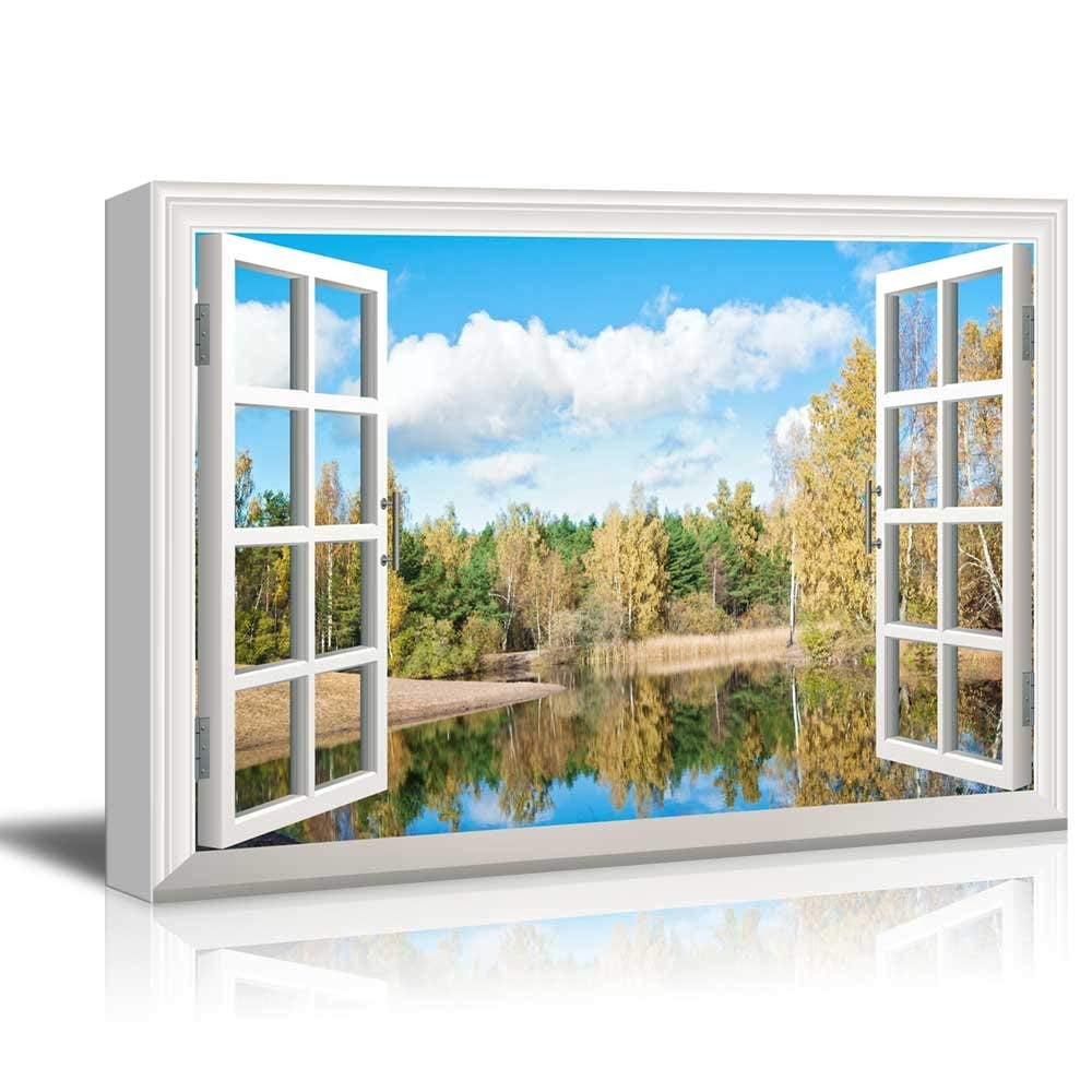 Wall26 Canvas Wall Art Window Peering into a Forest in Autumn with a