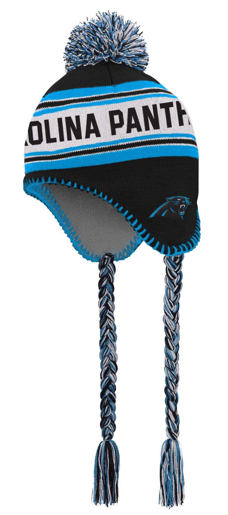 Carolina Panthers Youth NFL "Striped Jacquard" Tassel Knit Hat w Pom by Outerstuff