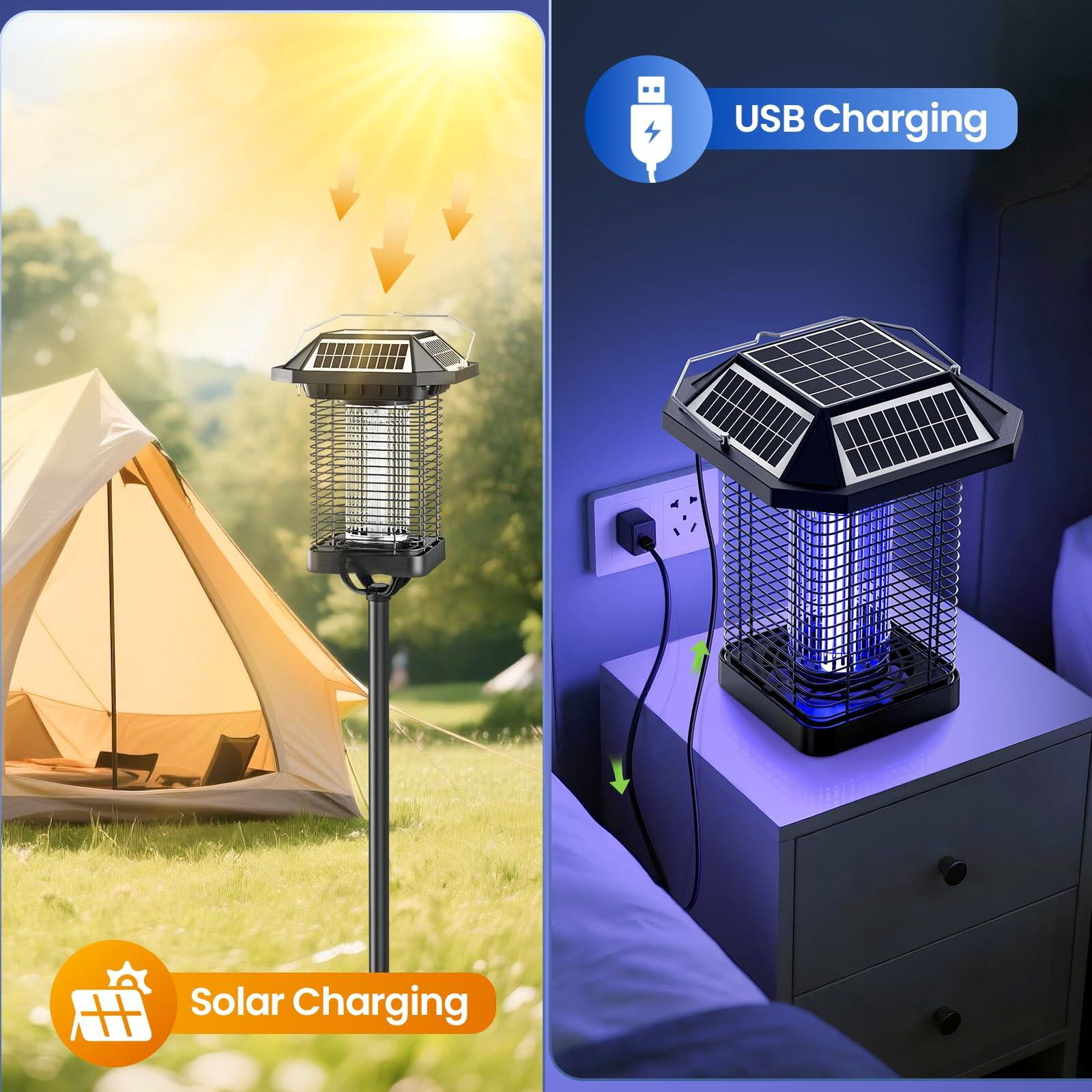 Solar Zapper Outdoor  2 In 1 Mosquito Cordless & Rechargeable Insect Killer Lamp 3500v Catcher Decor Light For Patio Garden Backyard