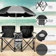 thumbnail image 4 of Portable Outdoor 2-Seat Camping Folding Chair with Adjustable Sun Umbrella - Heavy Duty Foldable Beach Chairs with Storage Pocket and Cup Holders for Patio/Pool/Park, Black, 4 of 9
