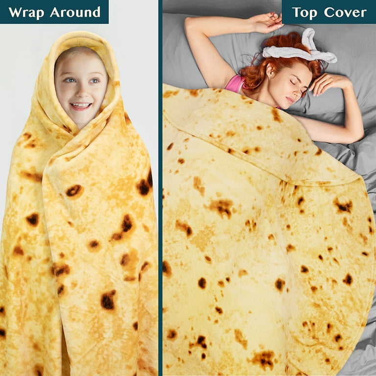 PAVILIA Burritos Tortilla Blanket Double Sided Realistic Burrito Taco Throw Blanket Wrap Adult Size Gag Gifts for Kids Teens Birthday Funny Food