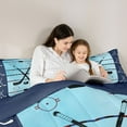 thumbnail image 4 of Manfei Cartoon Ice Hockey Bedding Comforter Set 7pcs, Blue Stripes Lines Abstract King Bedding Sets, Teens Kids Boys Girls Reversible Bed Sheetsm Super Cozy Room Decor, 4 of 7