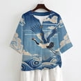 thumbnail image 4 of Xoenoiee Grus Japonensis Cloud Sea Waves Print Women's 3/4 Sleeve Cotton Linen Shirts Casual Button Down V Neck Pullover Spring Casual Loose Fit Tunic Tops Work Blouses, 4XL, 4 of 7