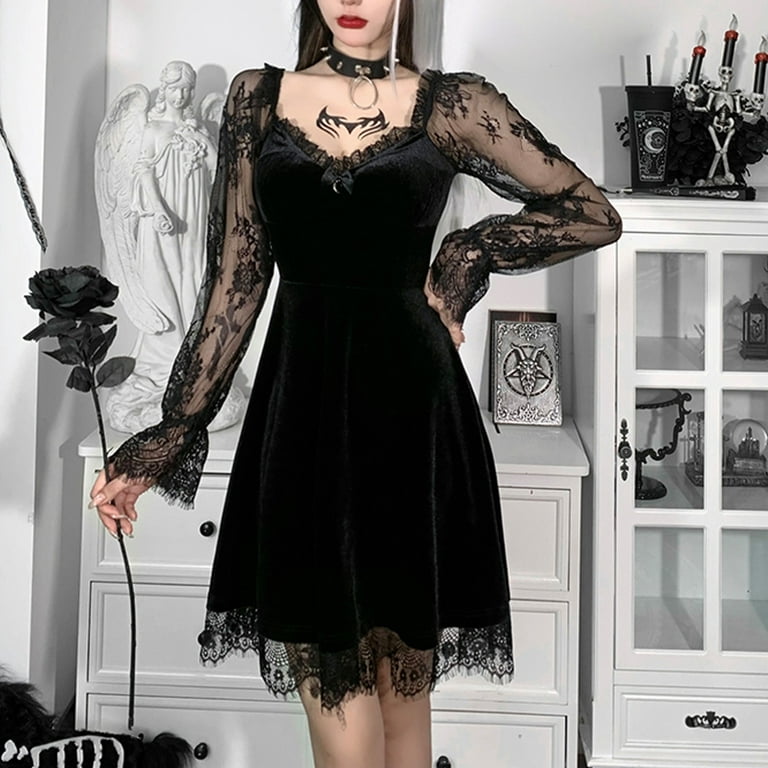 Spftem Fashion Women Sexy Star Print Punk Gothic Bodycon Sleeveless Dress Braces Dress, Women's, Size: Large, Black