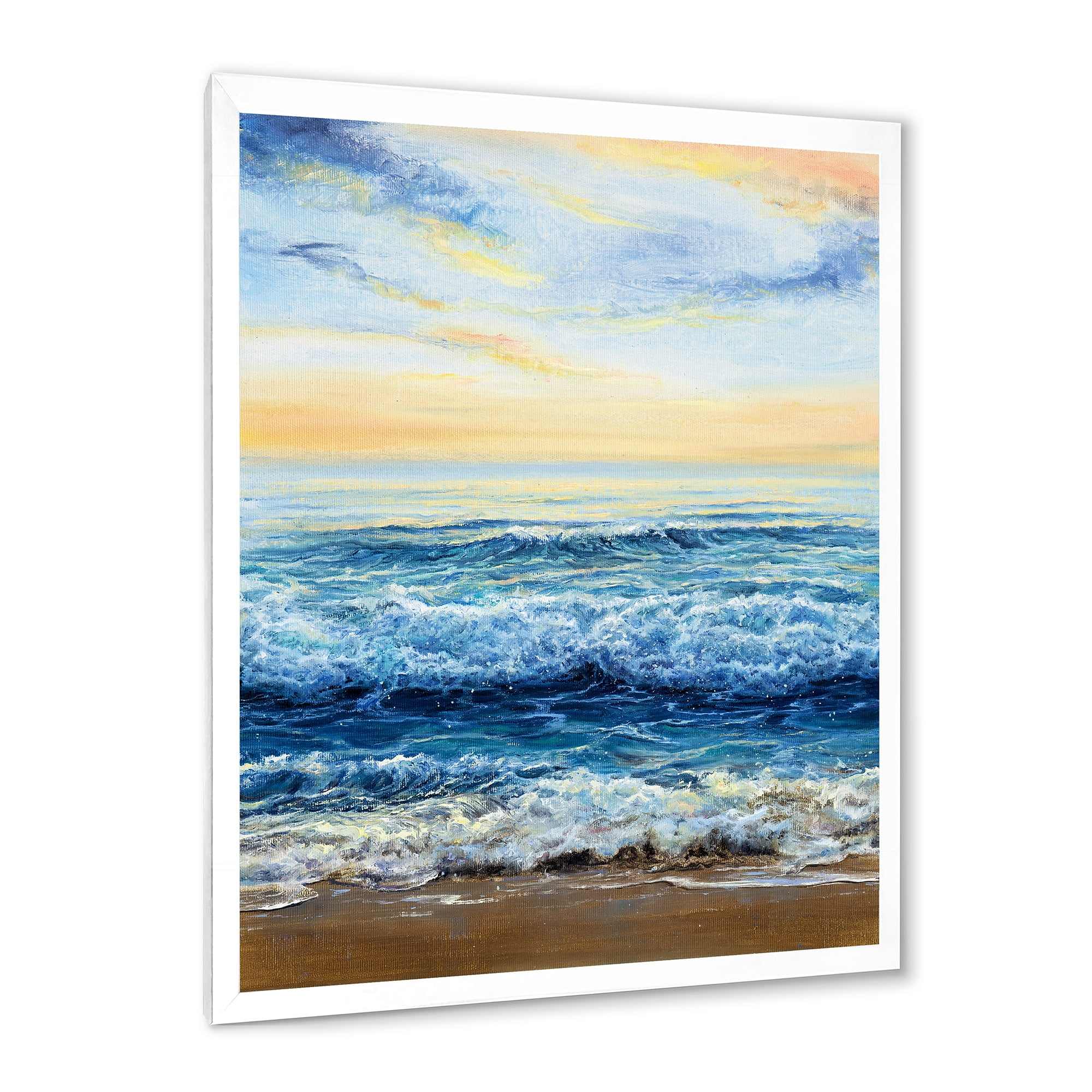 Designart 'Ocean Waves At Sunrise' Nautical & Coastal Framed Art Print