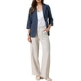 thumbnail image 2 of Casual Blazers for Women Summer 3/4 Sleeve Lightweight Cotton Linen Suit Jacket Blazer XS Navy Blue, 2 of 6