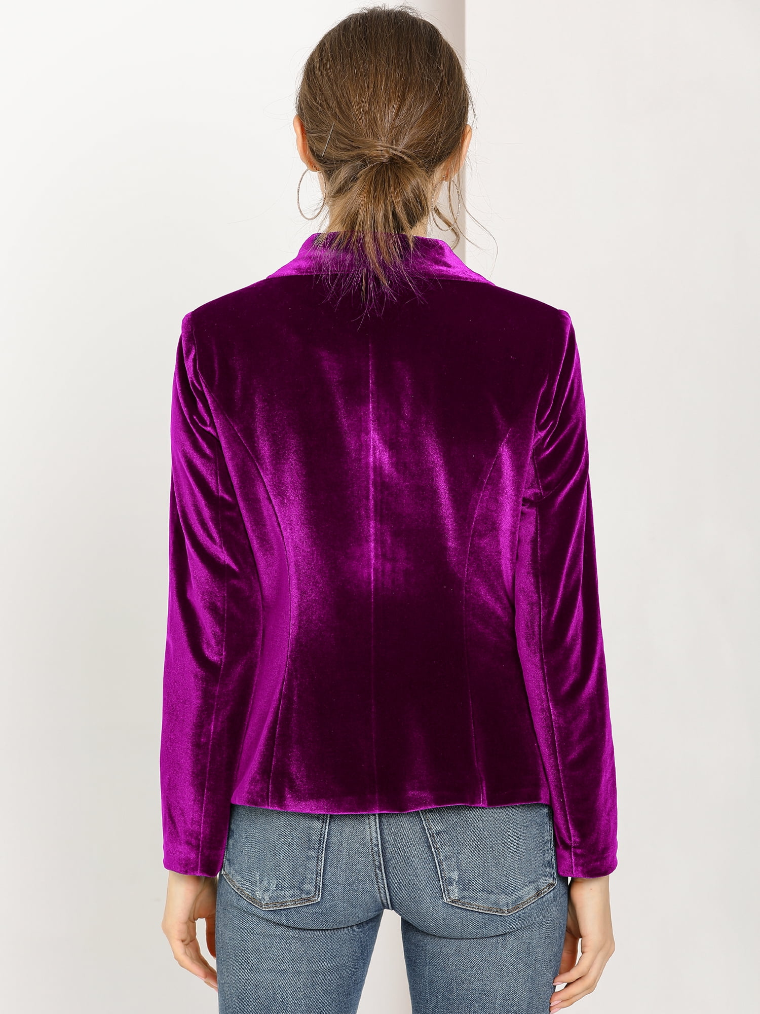 DARING DIVA Women's Velvet Office Coat Solid Shawl Collar Blazer XL Violet Purple