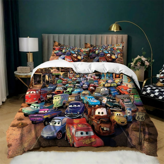 Graphic Lightweight Duvet Cover Set 3 Pcs,Lightweight Comforter Set Classic Bedding Set Soft All-Season Quilt Cover Cars