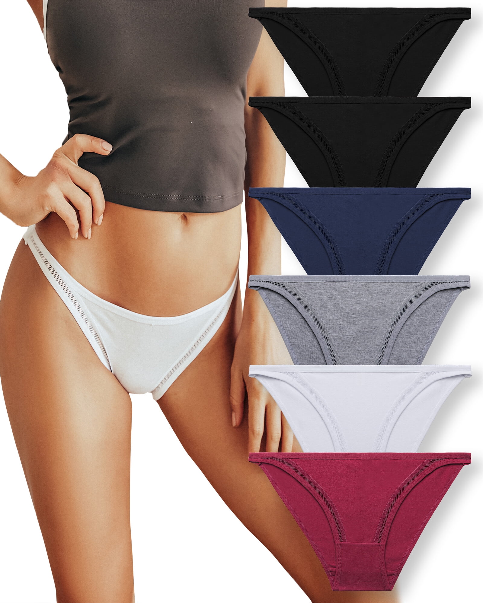 Women's Cotton Underwear Mid Rise Comfy Hipster Briefs Ladies Soft Stretch Breathable Panties Bikini Underwears 6 Pack 