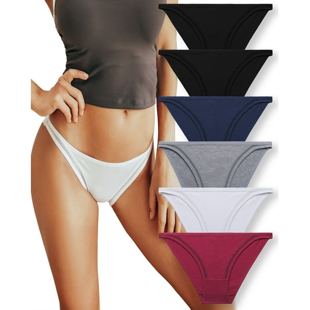 FINETOO Cotton Underwear for Women Breathable Soft Stretch Hipster high cut  Cheeky String Bikini Panties S-XL 6 Pack 