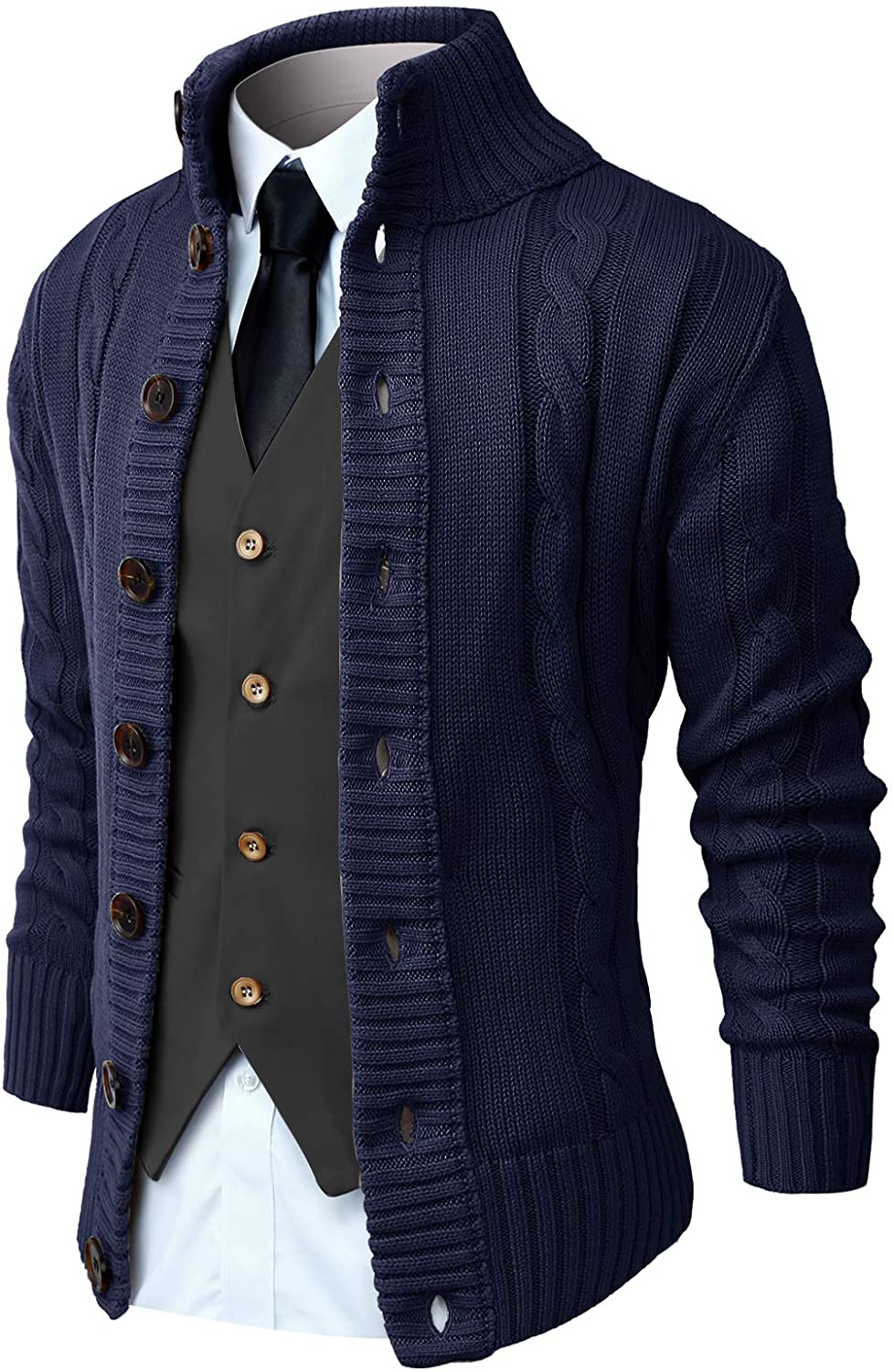 POPYOUNG Mens Long Sleeve Stand Collar 