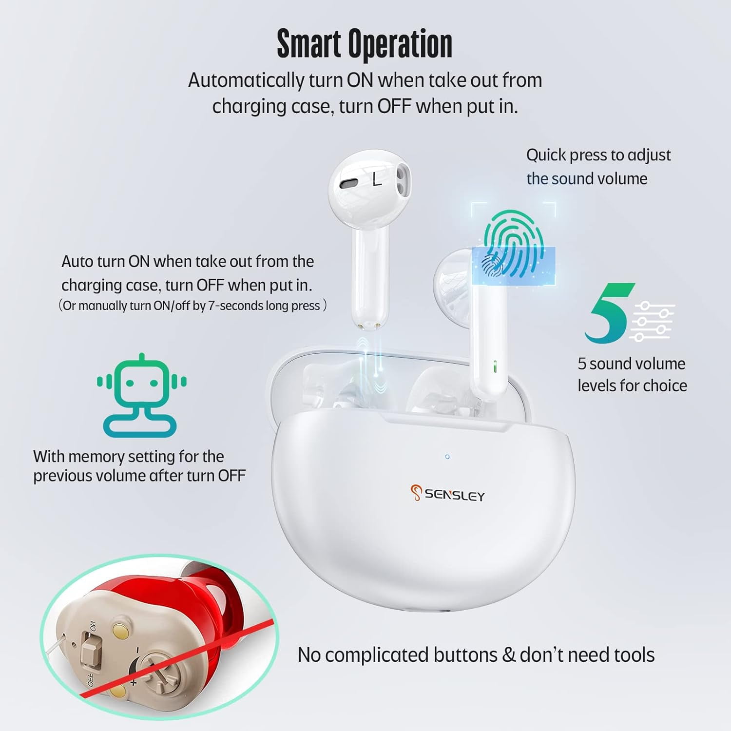 Sensley S01 Rechargeable amplifier, Invisible Sound Amplifier with Portable Charging Case, for Seniors & Adults with Noise Canceling, Pair