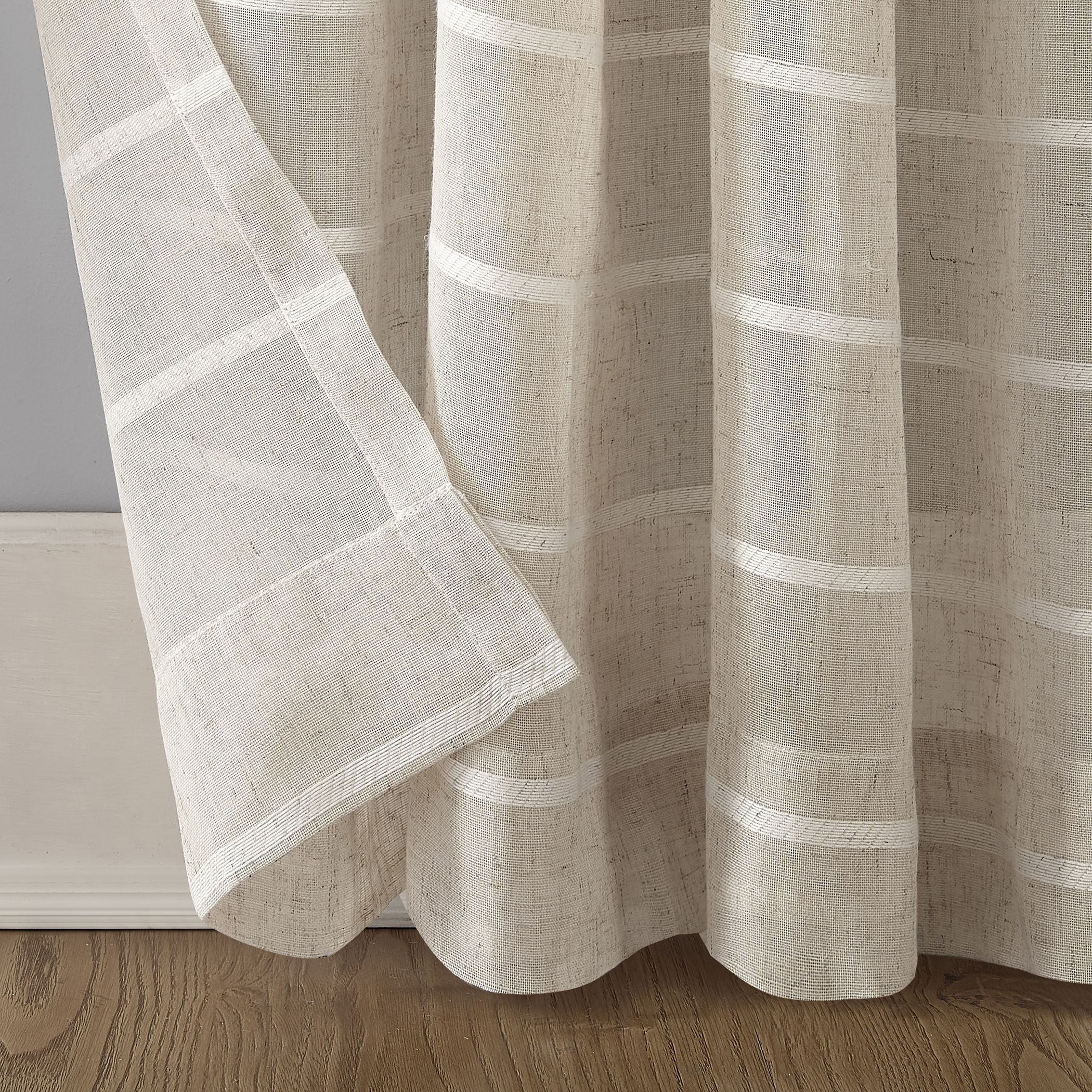 Clean Window Twill Stripe Anti-Dust Linen Blend Sheer Curtain Panel, 52"x63", 52"x63", White/Linen