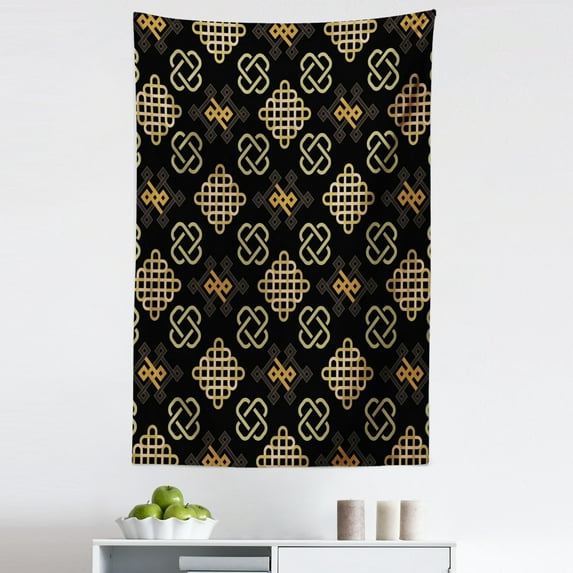 Abstract Tapestry, Swirling Floral Shape Mandala Oriental Infinity Celtic Knots Artwork, Fabric Wall Hanging Decor for Bedroom Living Room Dorm, 5 Sizes, Charcoal Grey Pale Brown, by Ambesonne