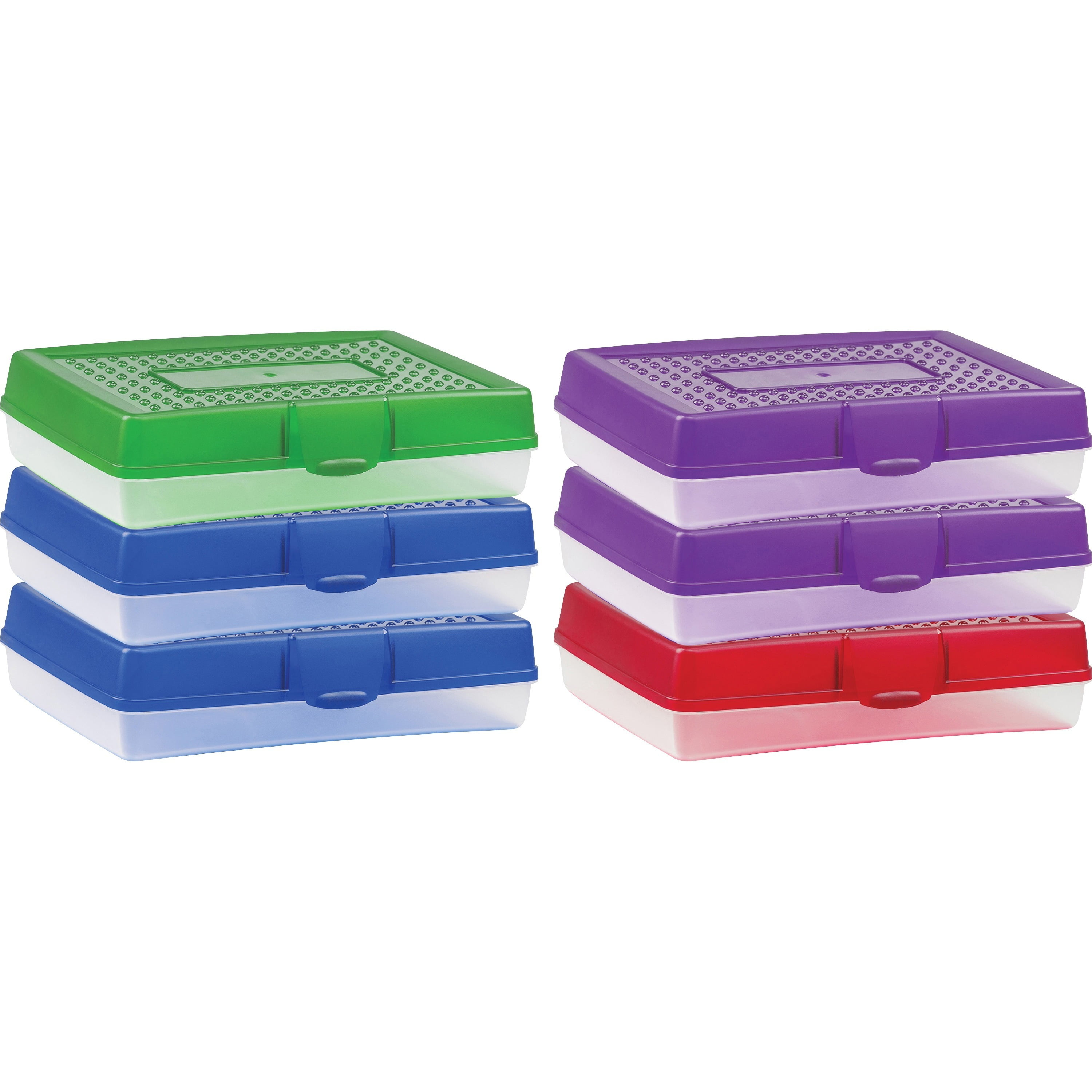 Storex, STX61645U06C, Snap Lid Large Pencil Box, 6, Assorted Bright