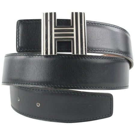 Hermès Black x Silver Reversible Cadena H Belt Kit 863her49
