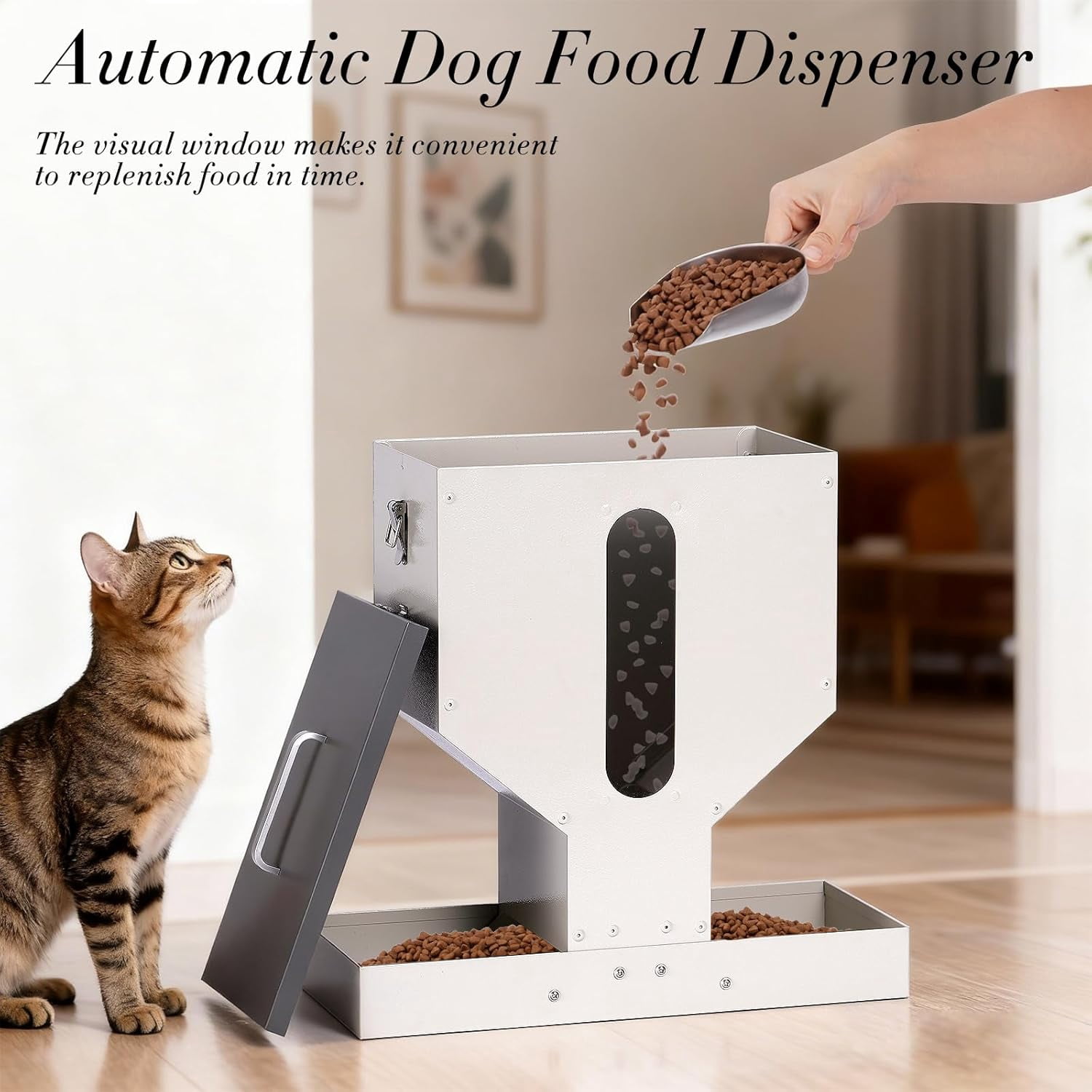 Automatic  Feeder for 2 Cats, 12L  Dual Pet Food Dispenser with Anti-Jam Galvanized Steel Station Indoor Outdoor