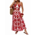 thumbnail image 3 of Women's Maxi Sets Print Top High Waist Outfits Skirt for Vacation Red XS, 3 of 9