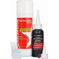 Starbond 2 oz. Black Medium Thick Premium CA Glue, 6 oz. Aerosol Accelerator Bundle, Cyanoacrylate Adhesive Super Glues for Woodworking, Wood Knots and Voids, Woodturning, Guitar, Hobby