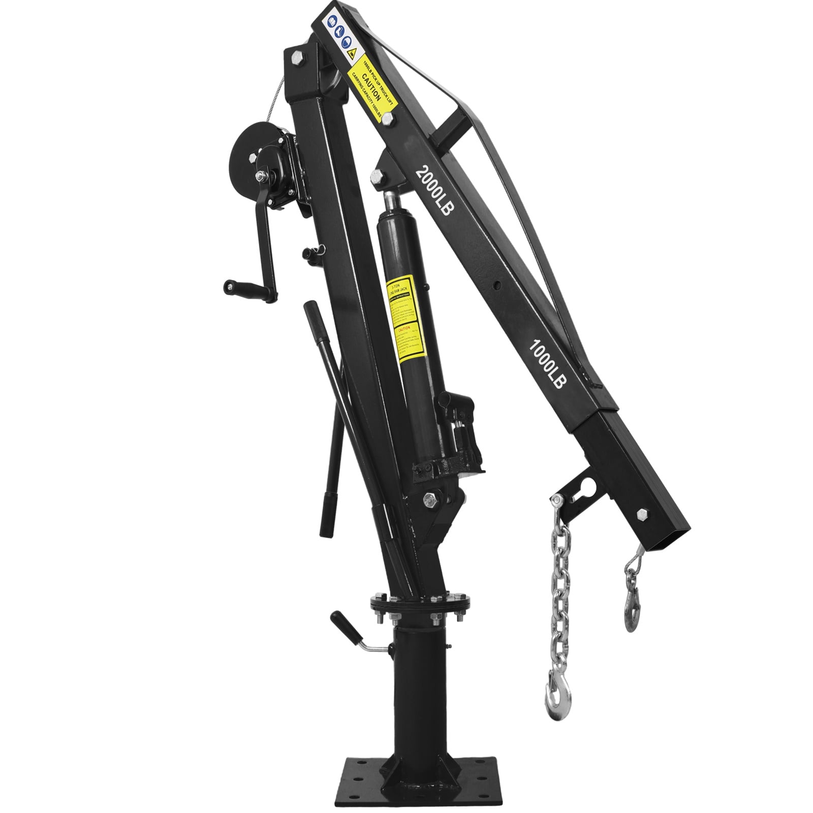 Hydraulic Pickup Truck Crane with Hand Winch, 2000LB Capacity Adjustable Boom Hoist with 360° Rotation