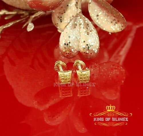 King of Bling's 0.05ct Diamond Stud Earrings For Women Yellow 925 Sterling Silver kite For Men