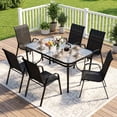 thumbnail image 3 of Arlopu 7pcs Outdoor Patio Dining Set with Tempered Glass Table & 6 Textilene Chairs for 6-Person, Black, 3 of 12