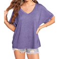 thumbnail image 3 of Camisetas de Gran Tamaño para Mujer, Cuello en V, Corta, Camisetas Holgadas Informales de Verano. Púrpura M, 3 of 9