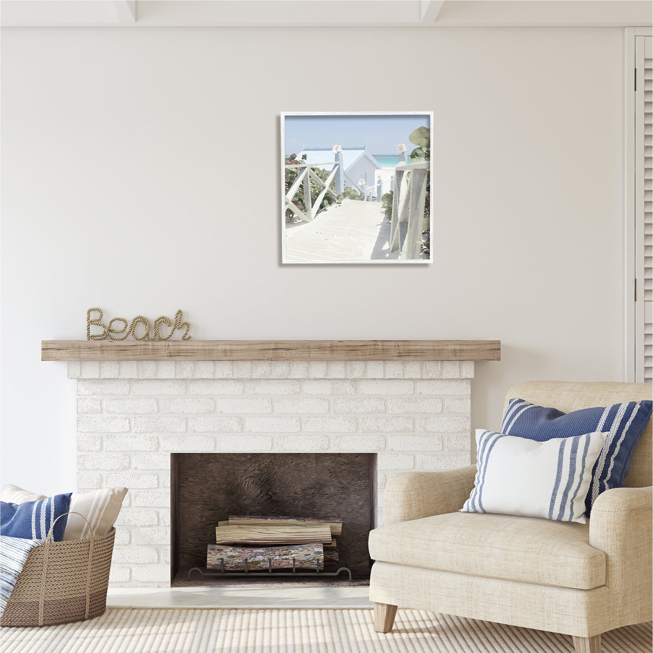 Stupell Industries Noon Shadows Beach Steps Nature Painting White Framed Art Print Wall Art, 24 x 24