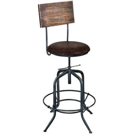 Logo Fabric Bar Stool - Armen Living Damian Adjustable Barstool, Industrial Finish with Fabric Seat