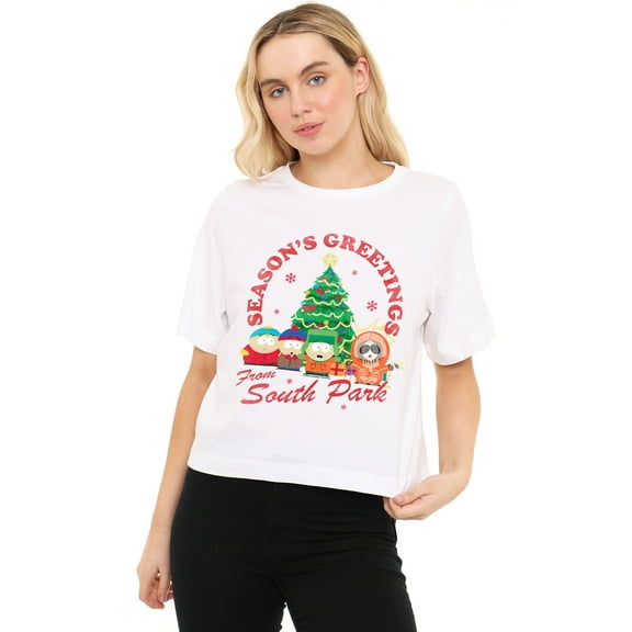 South Park Group Christmas Women's Boxy Cropped T-Shirt Casual Graphic Tee
