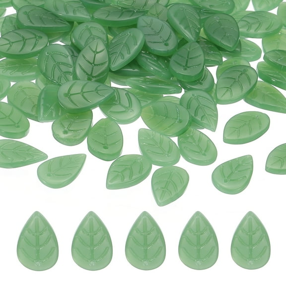 Leaf Beads, 50Pcs Crystal Leaf Beads Translucent Czech Glass Beads Spacer Bead for Jewelry Making , Jade Green