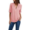 thumbnail image 1 of Blusas Umfun para mujer, de manga larga, con cremallera, informales, con cuello en V, enrollables, color rosa, talla 5XL, 1 of 5
