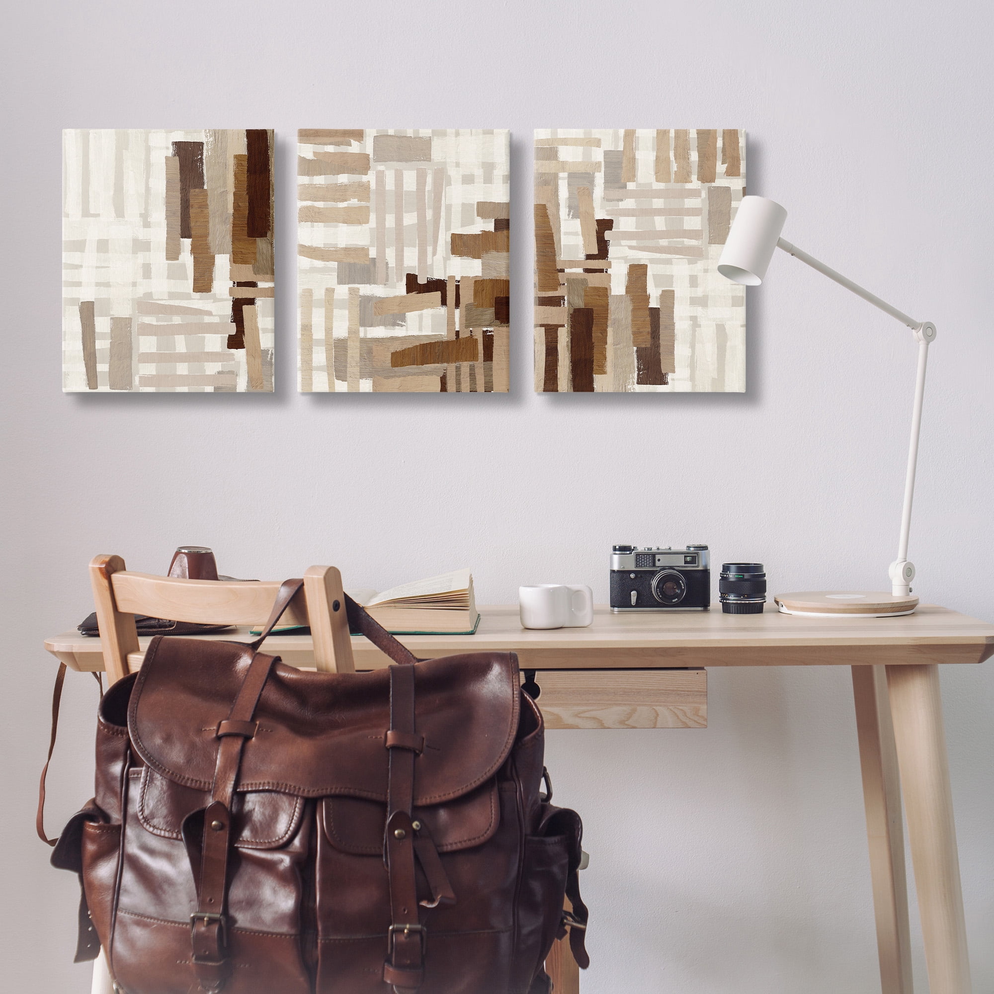 Stupell Industries Natural Hatched Patterns Abstract Painting Gallery Wrapped Canvas Art Print Wall Art, 16 x 20, Set of 3