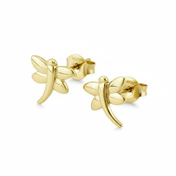 Vinali 14K Solid Gold Tiny Dragonfly Stud Earrings - 0.23in