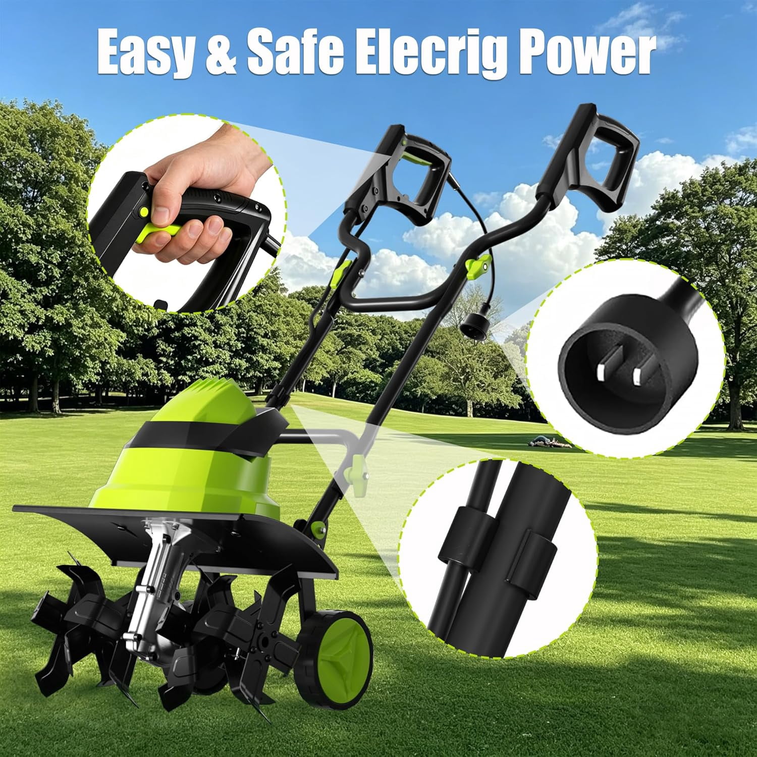 Datingday Corded Electric Garden Tiller 18 Inch Tilling Width 120V 13.5 Amp Soil Cultivator with Adjustable Wheels for Gardening Soil