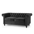thumbnail image 4 of Black Velvet Loveseat with Channel Stitching and Nailhead Accents for Living Room, Bedroom - 61", 4 of 9