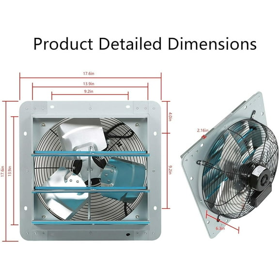 SHZAITOR 14" Wall Mounted Shutter Exhaust Fan High Speed Garage Shop Attic