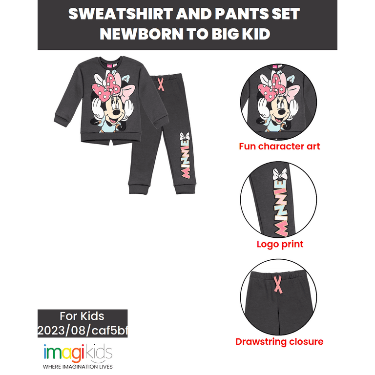 Disney Minnie Mouse Little Girls Fleece Sweatshirt and Pants Set Infant to Big Kid