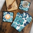 thumbnail image 5 of Blue Pioneer Flower Kitchen Oven Mitt and Pot Holder Sets 4 Pcs for Baking, Cooking and Grilling, Heat Resistant Up To 392 °F, 5 of 7