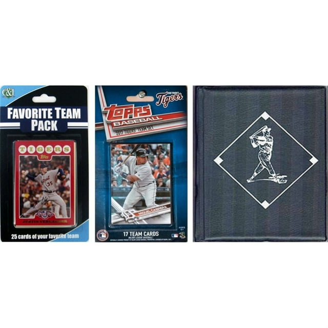MLB Detroit Tigers Licensed 2017 Topps Team Set and Favorite Player Trading Cards Plus Storage Album