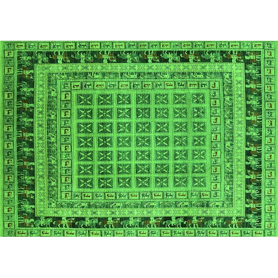 Ahgly Company Indoor Rectangle Oriental Green Industrial Area Rugs, 5' x 7'
