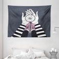 thumbnail image 1 of Compass Tapestry, Searching for Love Girl Holding a Navigation Device Hand Drawn Image Print, Wall Hanging for Bedroom Living Room Dorm Decor, 80W X 60L Inches, Blue Grey White, by Ambesonne, 1 of 2