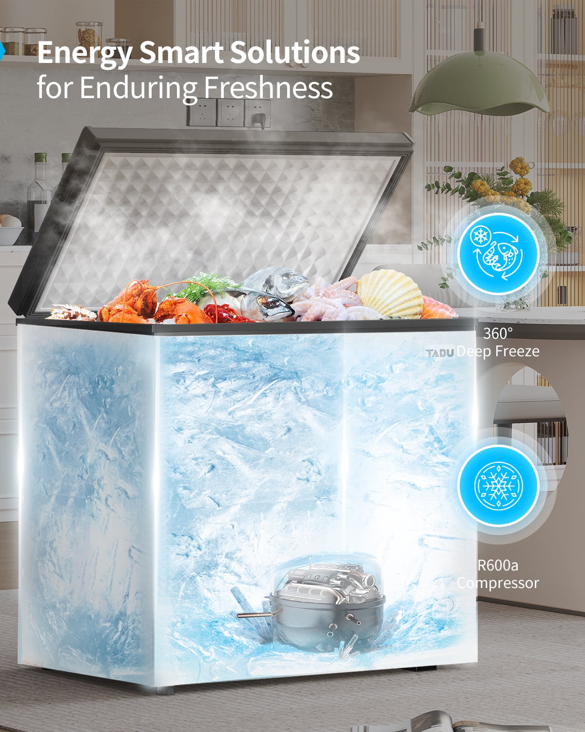 DISHUP 12.0 Cu.Ft Chest Freezer, Deep Freezer with Removable Basket, Adjustable Temperature, for Home/Office/Garage/Bar,White