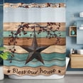 thumbnail image 2 of Country Stars No Hook Shower Curtain with Snap in Liner Vintage Rust Black Star Berry Brown Bright Green Wood Grain Waterproof Bathroom Shower Curtain with See Through Top Window 72" x 78", 2 of 9
