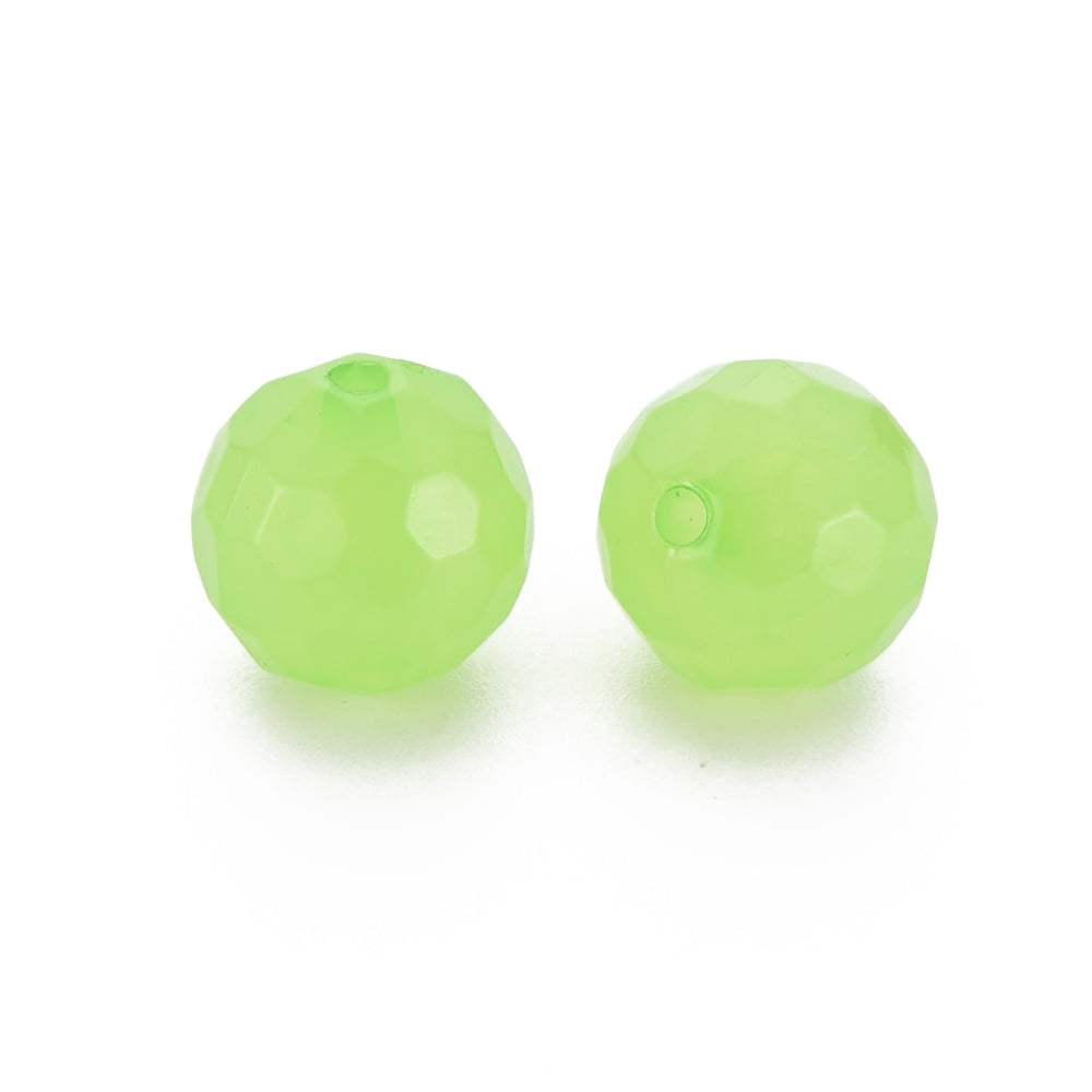 Imitation Jelly Acrylic Beads Faceted Round Light Green 12x11.5mm Hole: 1.8mm 560pcs/500g